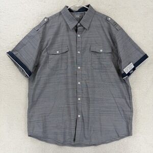 PD&C Shirt Mens 2XL Gray Striped Short Sleeve Button Up Paper Denim Cloth NWT